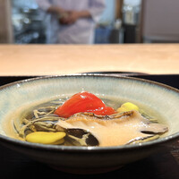 御料理 ふじ田 - トマト 蓴菜 鮑 ソラ豆