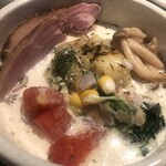 鴨出汁中華蕎麦 麺屋yoshiki - 鴨とトリュフの冷やしクリーミー和えつけ蕎麦 + 浅利リゾット