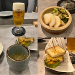 汐汲坂 恵びね - ビール/漬物/スープ/チキンカツサンド