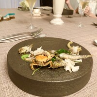 スープとカレー ボンジョルネ - ●温前菜
                    つぶ貝のソテーと沢ガニ・稚鮎のフリット