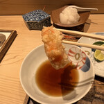 日本橋 蕎ノ字 - 車海老　つゆで。　リフトアップ。