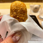 片折 - 自家製半生唐墨入レンコン餅を揚げてから炭火で焼いたもの