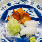 片折 - 七尾赤貝、あおりいか、おろしちり酢、塩山葵