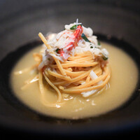 コレドガーナ - ２０２２年６月再訪：プレミアムランニングエッグを使用した手打ちタリオリーニ 渡り蟹の冷製パスタ☆