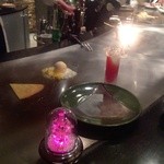 ステーキ屋 甚 - H25.03　アイスクリームの鉄板焼き（調理中）