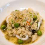 八ヶ岳 えさき - 2022.6 石川産ダルマイカと地物大麦のリゾット 有明産海苔ソース