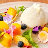 Burrata cheese and fruit salad