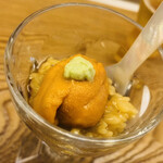 鮨おばな - ウニパフェです。函館のムラサキを混ぜたシャリと余市のバフンウニ。もう溜息が止まりません