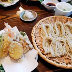 うずら家 - 天ざるそば1,800円+そば大盛170円