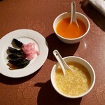 大珍樓 - ピータン、卵スープ、ふかひれスープ