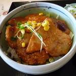 Kuchinashitei - ご飯の上には胡瓜・キャベツ・レタスが敷かれていました　