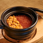 「海胆鲑鱼子豪华砂锅饭套餐」 主菜是自家制的海胆烤牛肉！
