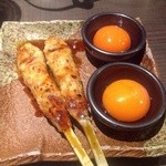 地鶏串焼家 鳥みや - H25.03　地鶏つくね（月見）\160