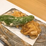 阿波座 なが友 - 白海老・とうもろこしのかき揚げ・万願寺とうがらし