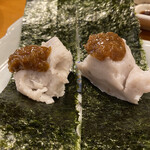 ぬる燗 - つぶし里芋焼き海苔青唐辛子味噌