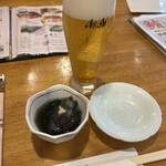 福寿し - ビール3杯いただきました
            ナスの煮浸しうまい