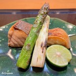 日本料理 旬菜和田 - 本鱒の幽庵焼とアスパラ焼