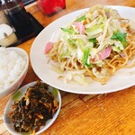 天舟 - 太麺皿うどん＋小飯セット870円
