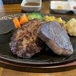 タックルステーキ - ハンバーグと赤身ステーキ100ｇのあい盛り