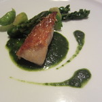 オマージュ - 愛知産金目鯛の松笠焼き あおさ海苔、春菊