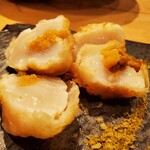 京都肉×青果サワー 京 - 帆立と雲丹の天ぷら