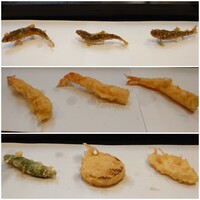 喜太八 - 上天ぷら定食4,400円(たまごかけご飯と漬物、赤出汁付き)✨稚鮎に海老。それ以外は海鮮と野菜が仕入れによって変わるそうです。獅子唐、玉葱、蓮根ほか4つのタネあり。