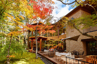 Cresson River Side Story - Terrace Seating in Autumn Colors