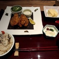 銀座　遠音近音 - 牡蠣フライ定食牡蠣飯全景