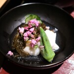 銀座 稲葉 - スズキ＆モズク＆オクラの酢の物