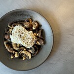 Brown mushroom sautéed cumin burrata cheese walnuts