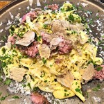 アランチャ - ヤングコーンと自家製サルシッチャとサマートリュフのオイルパスタ