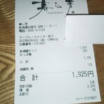 寿し芳 - レシート。