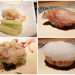 鮨 やま田 - ①いか、いさき、アスパラ毛蟹、がり蓮芋