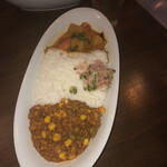 CAFE DE MOMO - ①Combi curry キーマカレー + ミックス野菜カレー S サイズ