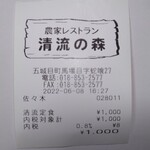 清流の森 - レシート