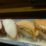 光本料理店 - 岩タコ、炙りサーモン、