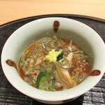 新ばし 星野 - 三田のじゅんさい、鮑、もろきゅう