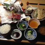 和食波奈 - 私の注文旬の刺身と天ぷら御膳　　　　　　　　１５８０円也