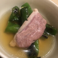 恵比寿とりひろ - 鴨と京都の万願寺でした。この鶏の骨出汁が抜群にウンマイっす\(//∇//)\