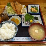 くぼや - いわしフライと刺身定食¥800-