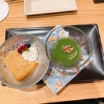 Jibundoki - デザートです．スポンジケーキと抹茶プリンです。