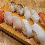 築地玉寿司 - 【食べ放題】2回戦　とり貝、たい、サーモン、かんぱち、えんがわ、