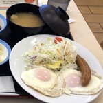 松屋 - ソーセージエッグＷ定食(ミニ牛皿)