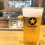 新潟カツ丼 タレカツ 神保町すずらん通り店 - まずは、グラスビールから。