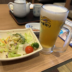 夢庵 - ミニサラダと生ビール