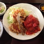 ひやけ - ハンバーグサルサソース野菜フリット添え