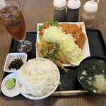 わ楽 - ネギ塩ダレがけ豆アジフライと豚ヒレカツ定食 1,100円税込　R4.7.2