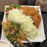 わ楽 - ネギ塩ダレがけ豆アジフライ&豚ヒレカツ