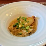 今石飯店 涼華 - 太刀魚とナスの天ぷらに梅みぞれ餡