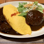 日本橋 三代目 たいめいけん - オムライス黒カレー&国産粗挽きハンバーグ（¥1,750）（税込）